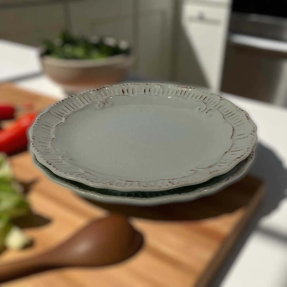Modern Southern Home Capri Brown Trim Embossed Ribbed Mint Green Salad Plate